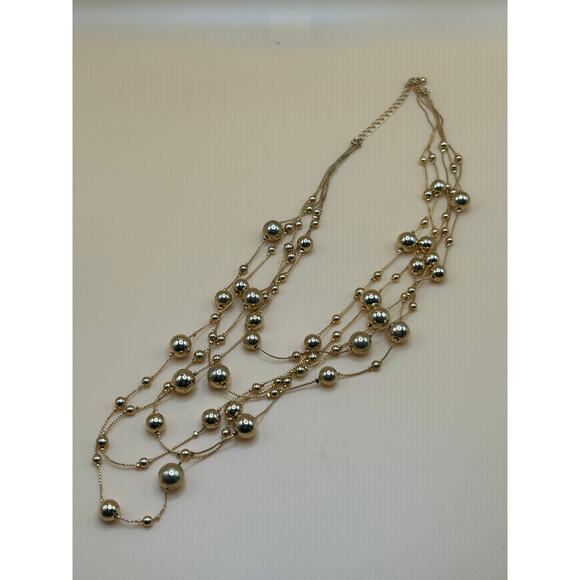 Beautiful Gold-Tone 5-Strand (Round Beads) Necklace 21" - Picture 1 of 2